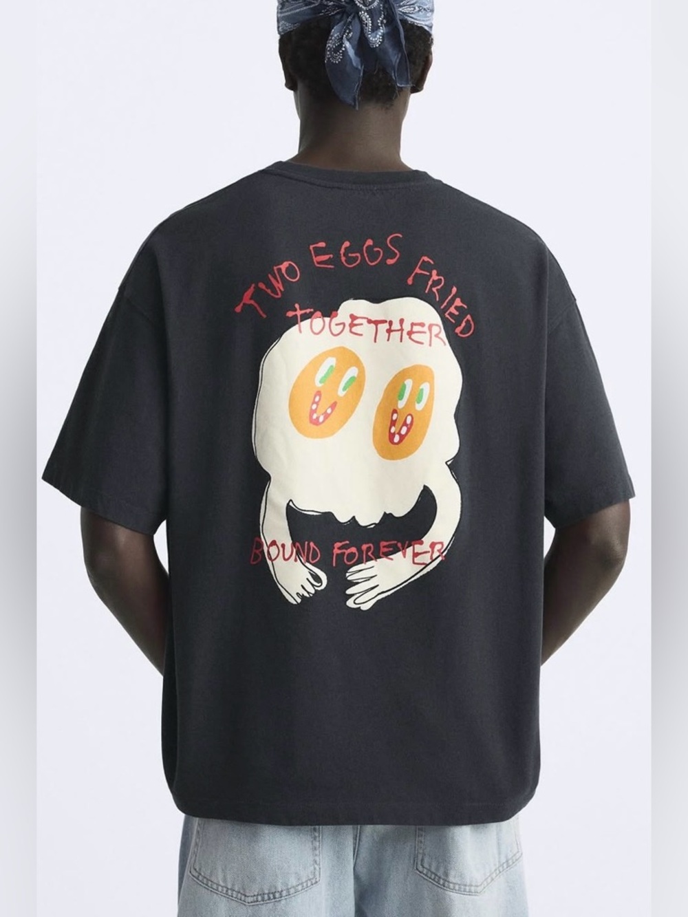 Zara x Pepo Moreno graphic t-shirt Two Eggs Fried Together Bound Forever print S
